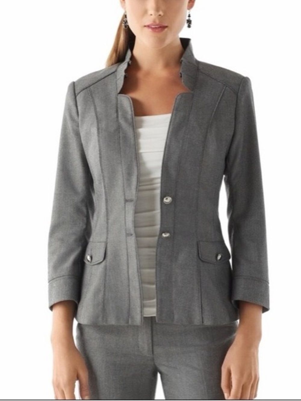 White House Black Market NWT Gray Herringbone Tailored Blazer Jacket Size 8